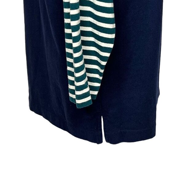 J. Crew 3/4 sleeve navy blue top with green and white striped sleeves size M - Picture 6 of 10